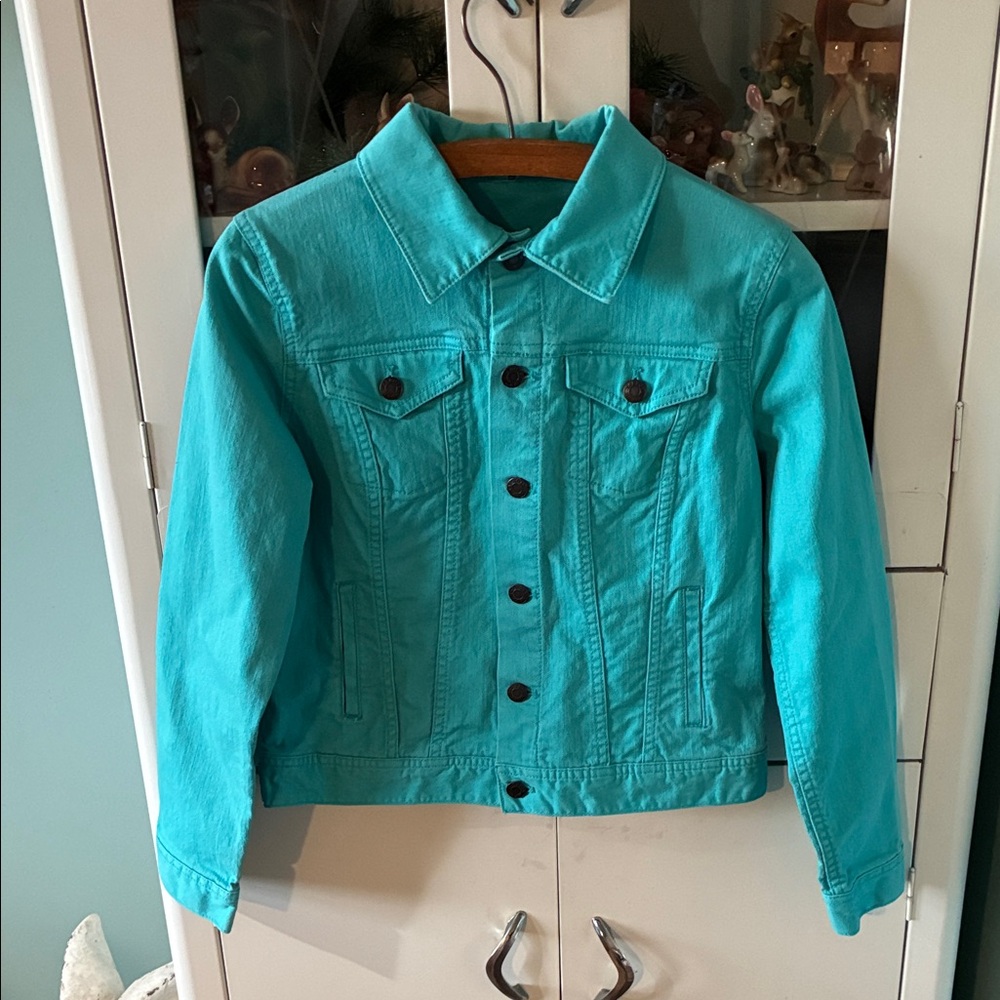 Upcycled Talbots sz S Turquoise Denim Jacket nwt from upcycled boutique Western - Picture 2 of 6